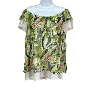 Green Abstract Crinkle Top 1X Artsy Y2K Romantic Spring Fairy Feminine